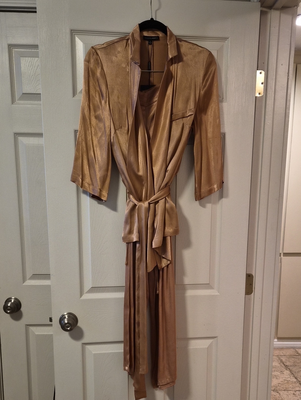 Metallic Gold Satin Wrap Jacket Pant Set -  JLUX LABLE SZ Small